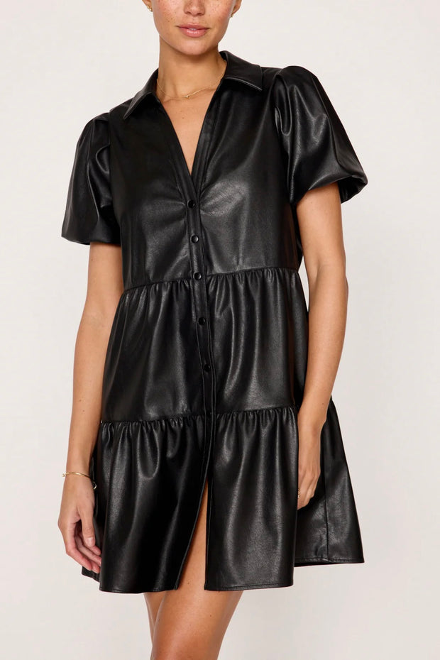 HAVANA VEGAN LEATHER MINI DRESS- BLK