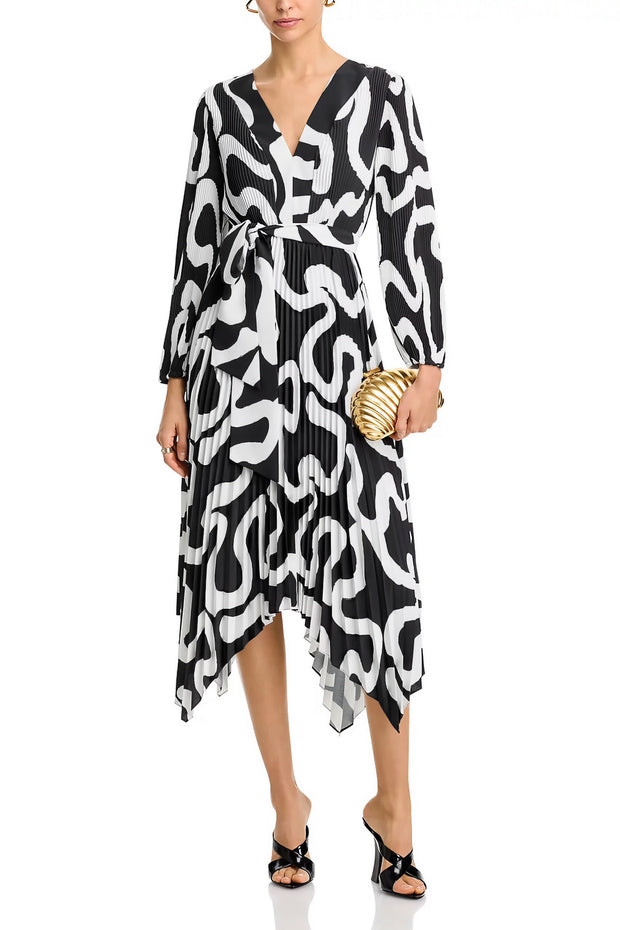 LIORA INK SWIRL PLEATED DRESS