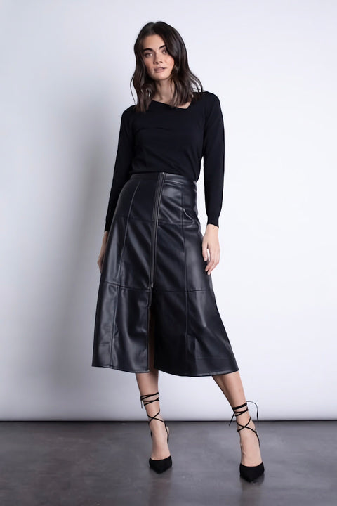 VICTORIA VEGAN LEATHER MIDI SKIRT