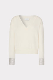 ILYSE CRYSTAL CUFF V-NECK SWEATER