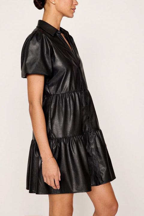 HAVANA VEGAN LEATHER MINI DRESS- BLK